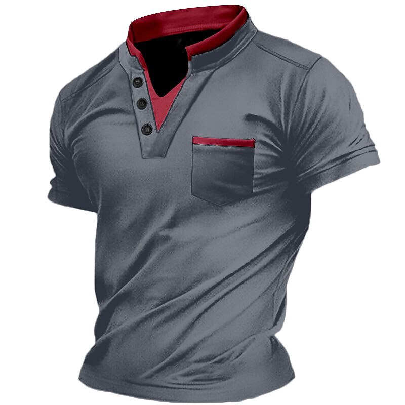 Men's Henley Shirt Tee Top Plain V Neck Street Vacation Short Sleeves Front Pocket Clothing Apparel Fashion Designer Basic
