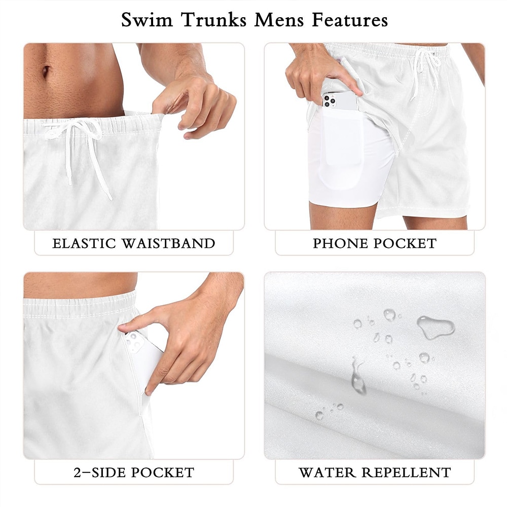 Men's Chick Funny Gradient Color Lined Shorts 2 in 1 Board Shorts Swim Shorts Mid Waist Hawaiian Vacation Beach Wear Side Pockets With Compression Liner Elastic Drawstring Waist Designer Clothing