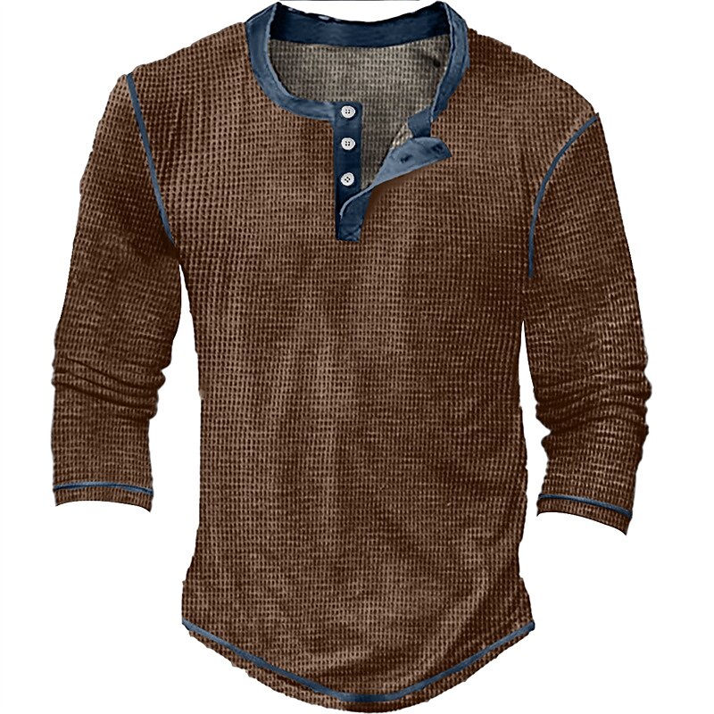 Men's T shirt Tee Henley Shirt Waffle Knit Tee Tee Top Long Sleeve Shi