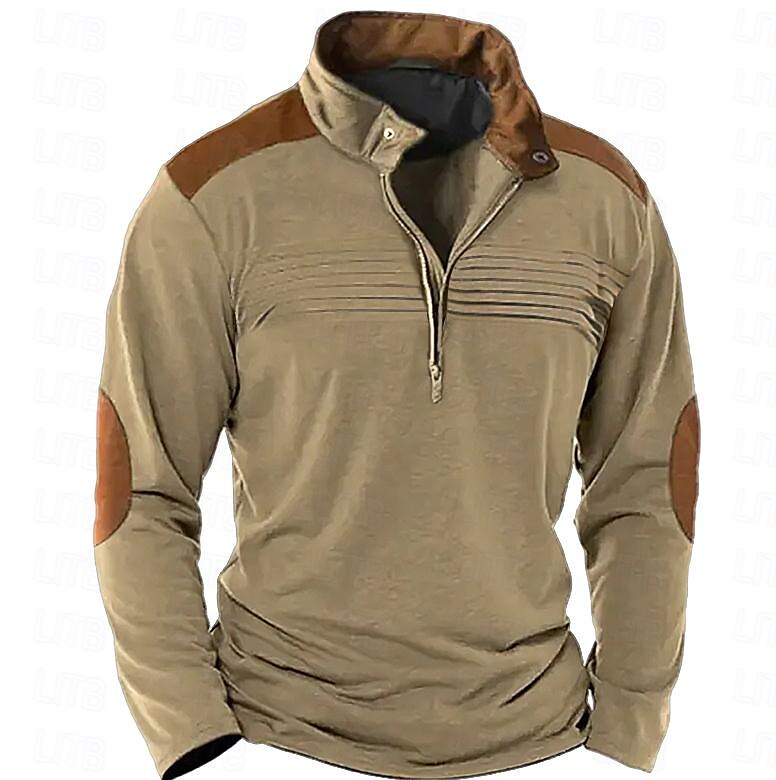 Men's Tee Top Block Standing Collar Street Vacation Long Sleeve Clothing Apparel Fashion Designer Basic