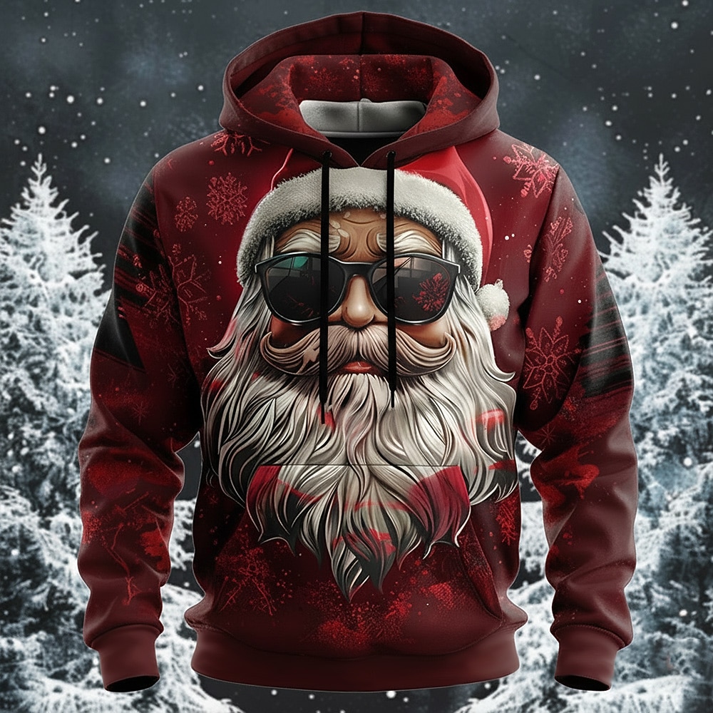 Christmas Men's Santa Claus Hoodies Sweatshirt Fashion Casual Long Sleeve Hooded Vacation Holiday Streetwear Red Burgundy Blue Green Print Front Pocket Spring &  Fall Designer S M L XL XXL XXXL