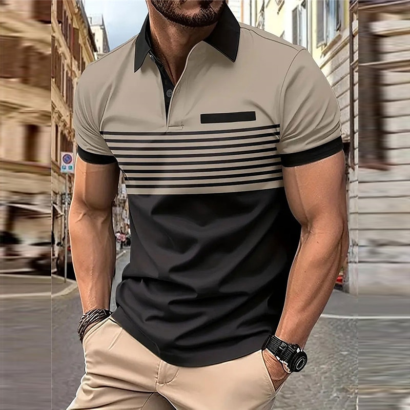 Stripe Men's Casual Print 3D Golf Polo Outdoor Daily Wear Streetwear Polyester Short Sleeve Turndown Polo Shirts White Wine Spring & Summer S M L Micro-elastic Lapel Polo