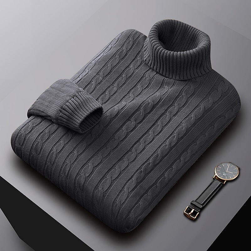 Men's Sweater Pullover Ribbed Cable Knit Cropped Knitted Solid Color Turtleneck Keep Warm Modern Contemporary Work Daily Wear Clothing Apparel Fall & Winter Camel Wine M L XL