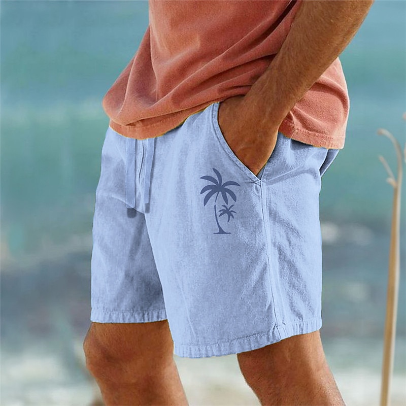 Men's Cotton Summer Beach Drawstring Elastic Waist 3D Print Graphic Coconut Tree Breathable Soft Short Casual Daily Holiday Streetwear Hawaiian Micro-elastic Shorts