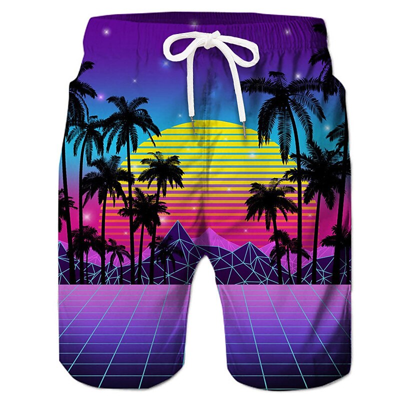 Men's Board Shorts Swim Shorts Swim Trunks Summer Shorts Beach Shorts Drawstring with Mesh lining Elastic Waist Coconut Tree Graphic Prints Quick Dry Short Casual Daily Holiday Hawaiian Boho
