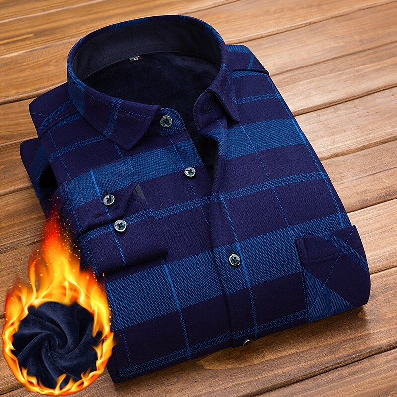 Men's Dress Shirt Button Up Shirt Flannel Shirt Collared Shirt Black-White Red Navy Blue Long Sleeve Tartan Turndown Winter Wedding Party Clothing Apparel Button-Down
