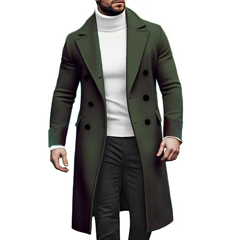 Men's Overcoat Trench Coat Long Trench Coat Going out Fall Winter Polyester Outerwear Clothing Apparel Lapel Double Breasted