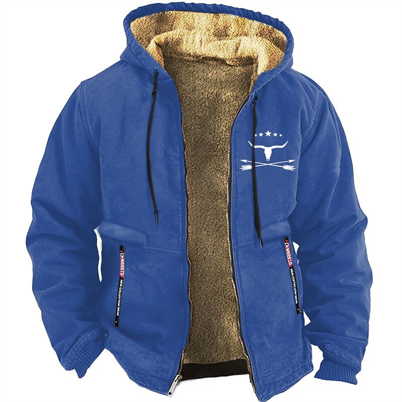 Mens Graphic Prints Texas Longhorn Hoodie Cowboy Daily Casual Vintage Retro Jacket Fleece Holiday Vacation Going Out Hoodies Black White Red Hooded Work Grey Canvas