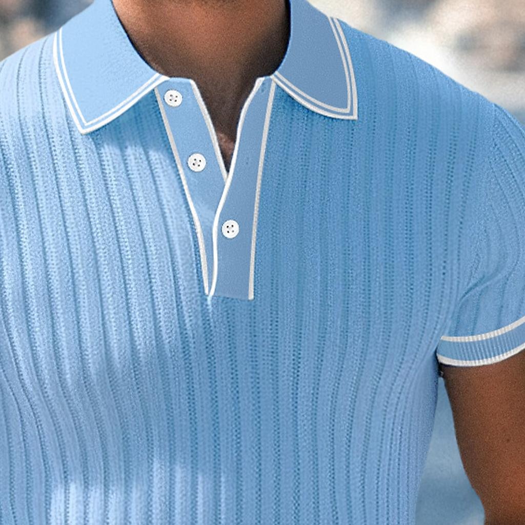 Men's Polo Shirt Golf Shirt Work Casual Lapel Ribbed Polo Collar Short Sleeve Basic Modern Color Block Patchwork Button Spring & Summer Regular Fit Light Blue White Burgundy Navy Blue Gray Polo Shirt