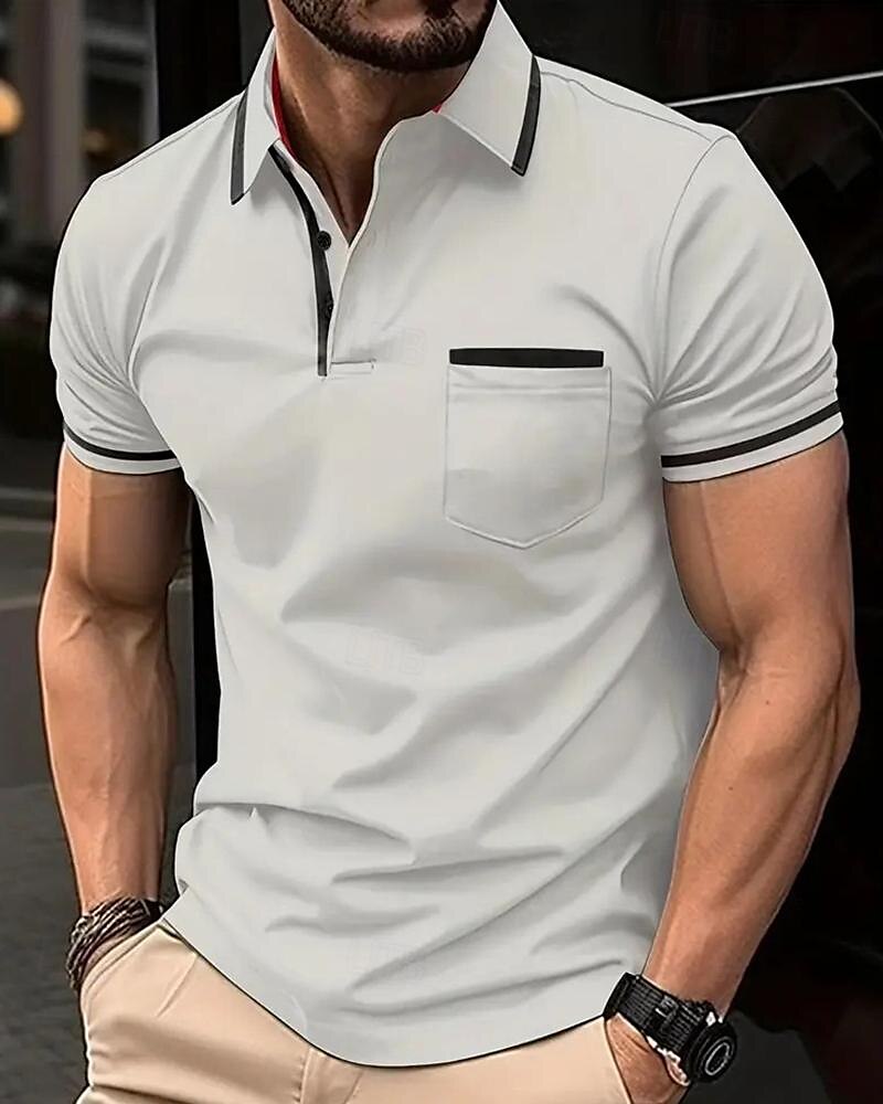 Men's Golf Shirt Golf Polo Work Casual Lapel Short Sleeve Basic Modern Color Block Patchwork Button Spring & Summer Regular Fit Apricot Dark Gray Black White Pink Red Golf Shirt