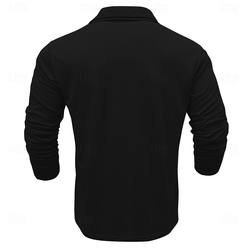 Men's Striped Waffle Polo Shirts Long Sleeve Polo Shirts Collar Business Casual Formal Outdoor Dailywear Vacation Buttons 3D Print Black Yellow Red