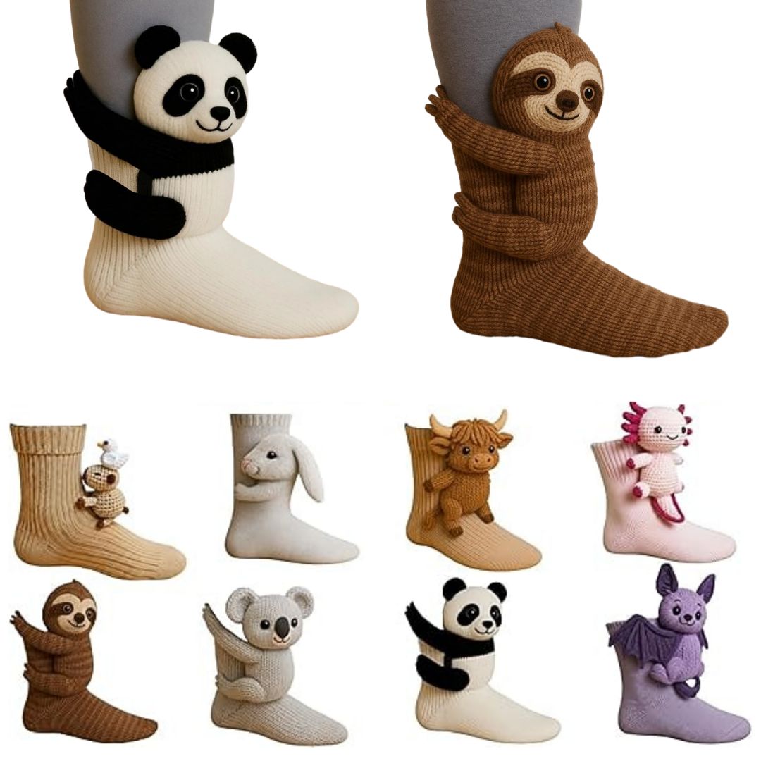 3D Knit Animal Socks, Funny Animal Socks Hand Crocheted, Winter Cotton Crew Socks, Fun & Adorable Christmas Gifts for Girls & Women