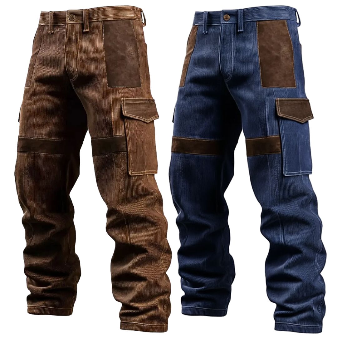 Men's Cargo Pants Cargo Trousers Corduroy Pants Work Pants Suede Pants Patchwork Multi Pocket Straight Leg Plain Moisture Wicking Breathable Full Length Outdoor Daily Fashion Retro Vintage Black Blue