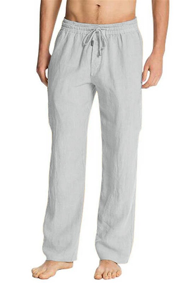 Men's Linen Pants Trousers Summer Pants Beach Pants Pocket Drawstring Plain Breathable Lightweight Full Length Casual Beach Yoga Basic Loose Fit ArmyGreen Black Micro-elastic