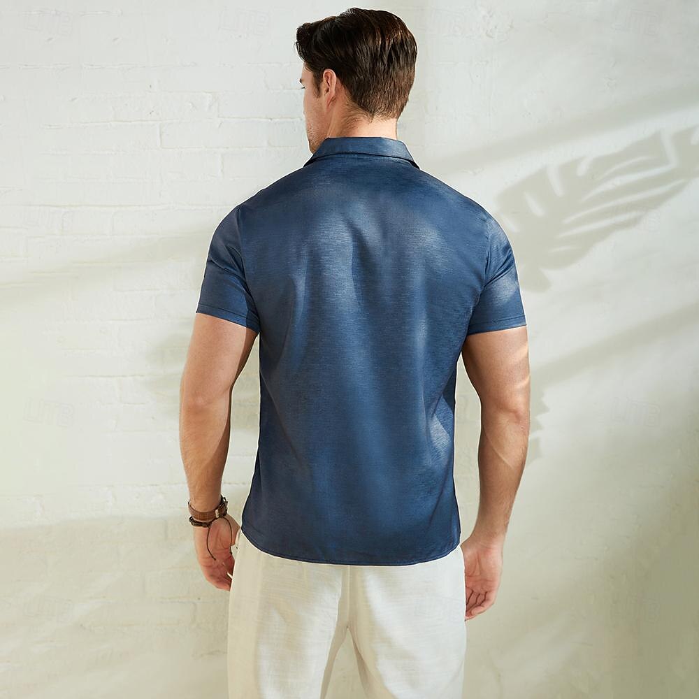 Men's Button Up Shirt Casual Shirt Summer Shirt Beach Shirt Leaf Graphic Prints Lapel Red Blue Green Dark Gray Casual Daily Short Sleeve Print Front Pocket Clothing Apparel Cotton And Linen Fashion