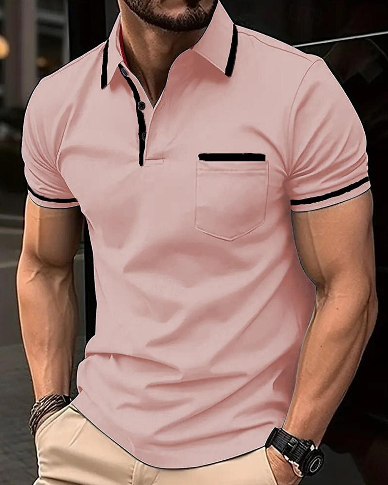 Men's Golf Shirt Golf Polo Work Casual Lapel Short Sleeve Basic Modern Color Block Patchwork Button Spring & Summer Regular Fit Apricot Dark Gray Black White Pink Red Golf Shirt