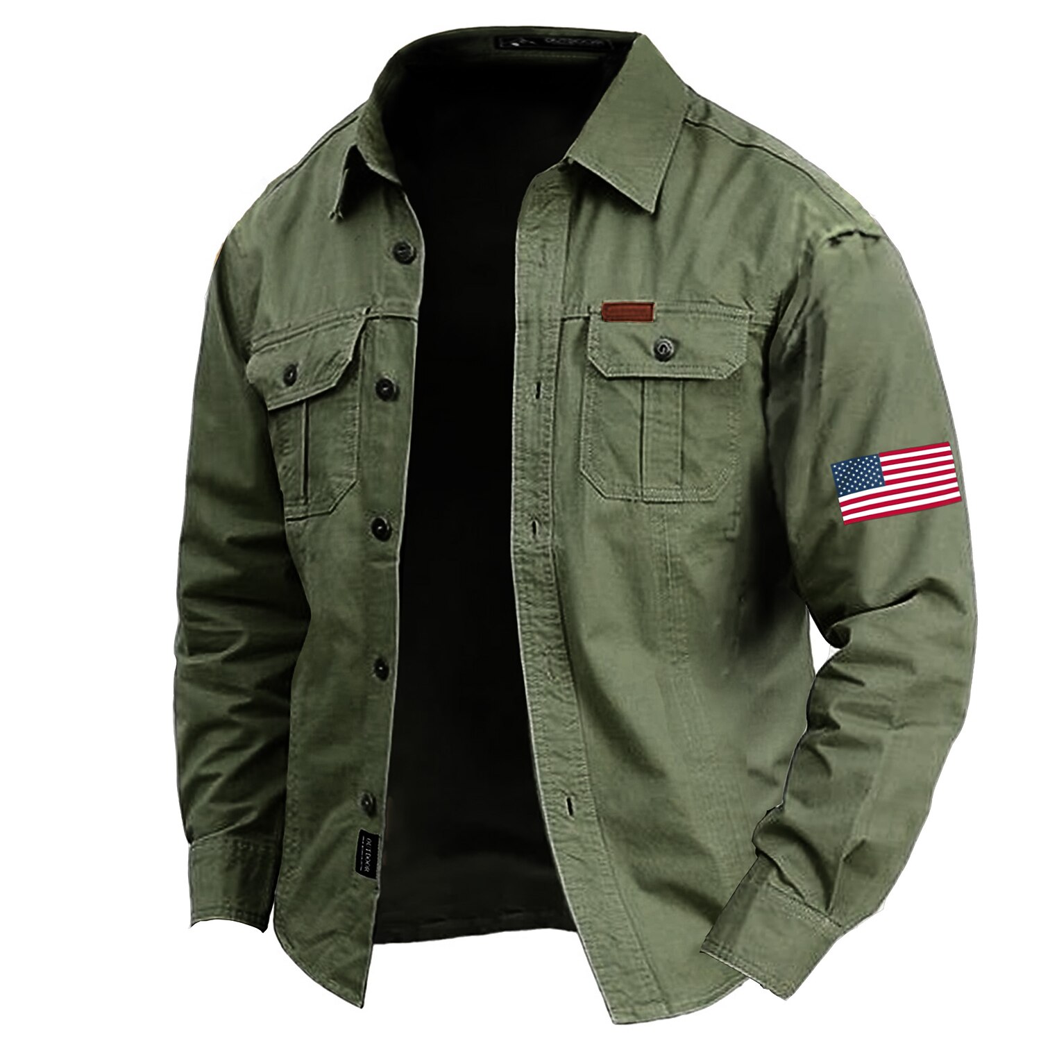 Men's American US Flag Work Shirt Western Shirt Cargo Shirt Long Sleeve Casual Tactical Sports & Outdoor Going out Winter Spring &  Fall Turndown Print Army Green Blue Khaki