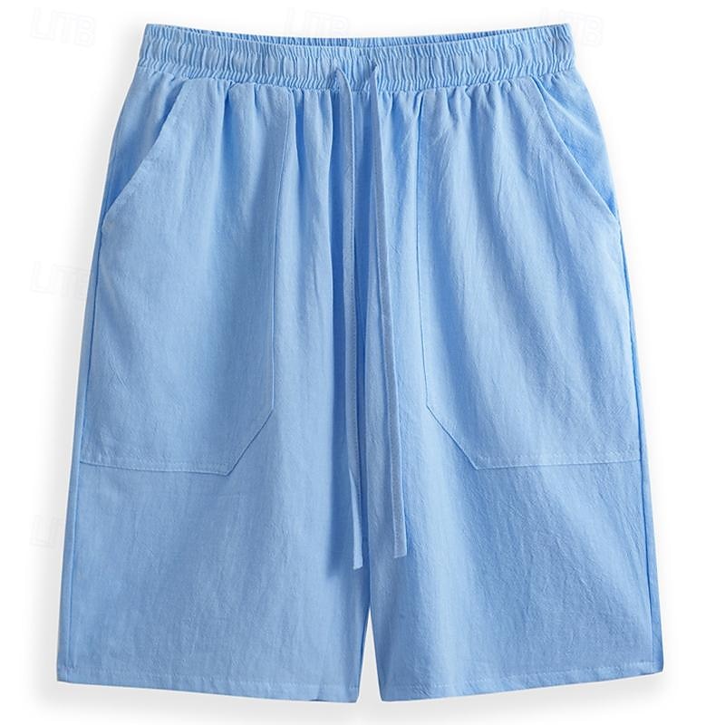 Men's Shorts Linen Shorts Summer Shorts Pocket Drawstring Elastic Waist Plain Comfort Breathable Short Casual Daily Holiday Fashion Classic Style Black White
