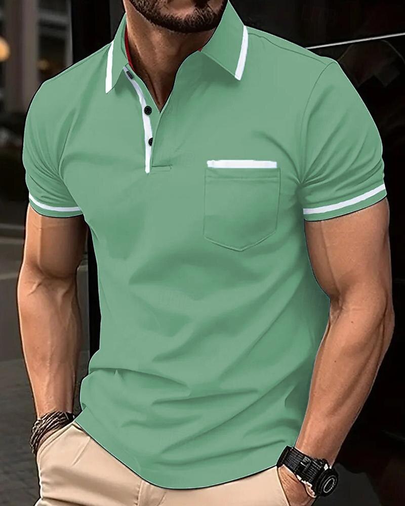 Men's Golf Shirt Golf Polo Work Casual Lapel Short Sleeve Basic Modern Color Block Patchwork Button Spring & Summer Regular Fit Apricot Dark Gray Black White Pink Red Golf Shirt