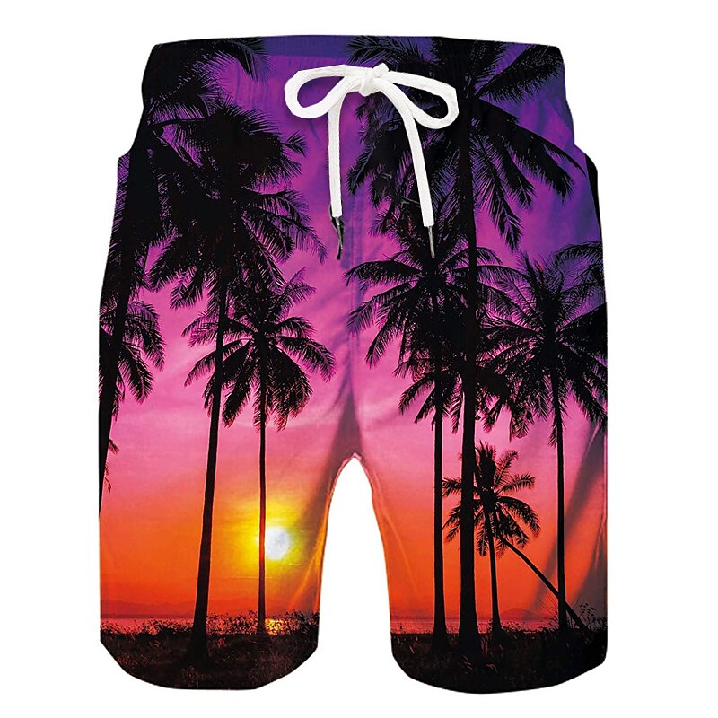 Men's Board Shorts Swim Shorts Swim Trunks Summer Shorts Beach Shorts Drawstring with Mesh lining Elastic Waist Coconut Tree Graphic Prints Quick Dry Short Casual Daily Holiday Hawaiian Boho