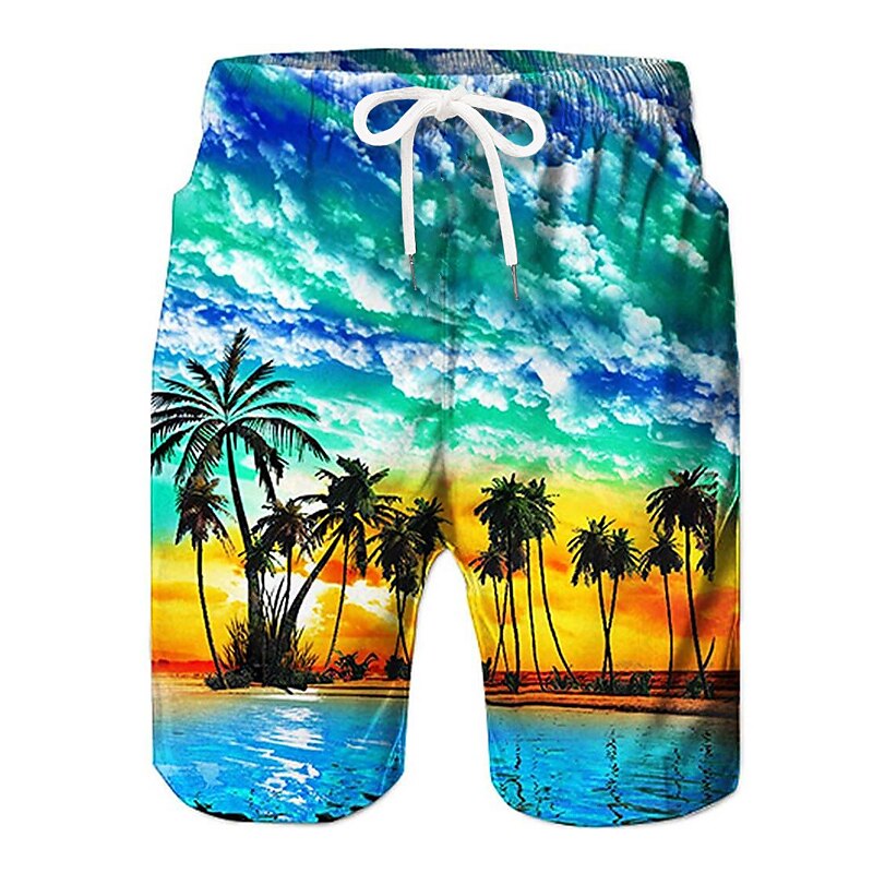 Men's Board Shorts Swim Shorts Swim Trunks Summer Shorts Beach Shorts Drawstring with Mesh lining Elastic Waist Coconut Tree Graphic Prints Quick Dry Short Casual Daily Holiday Hawaiian Boho