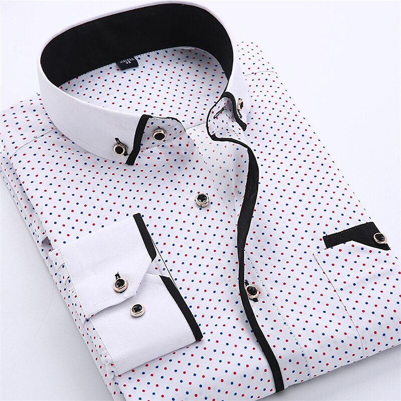Men's Dress Shirt Button Down Shirt Collared Shirt Black White Red Navy Blue Long Sleeve Polka Dot Turndown Summer Spring Wedding Outdoor Clothing Apparel Print