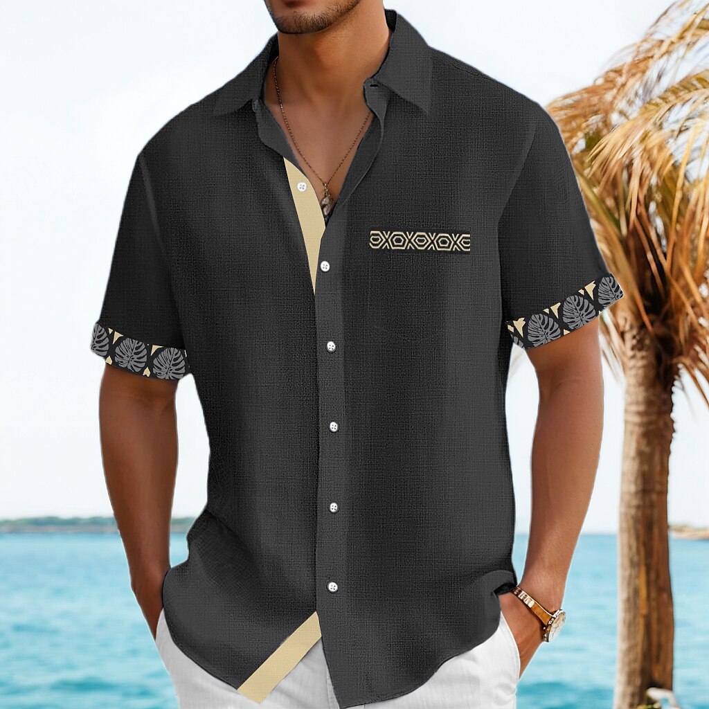 Men's Shirt Linen Shirt Summer Shirt Beach Shirt Plaid Vacation Holiday Black Navy Blue Green Khaki Short Sleeve Collar Summer Clothing Apparel