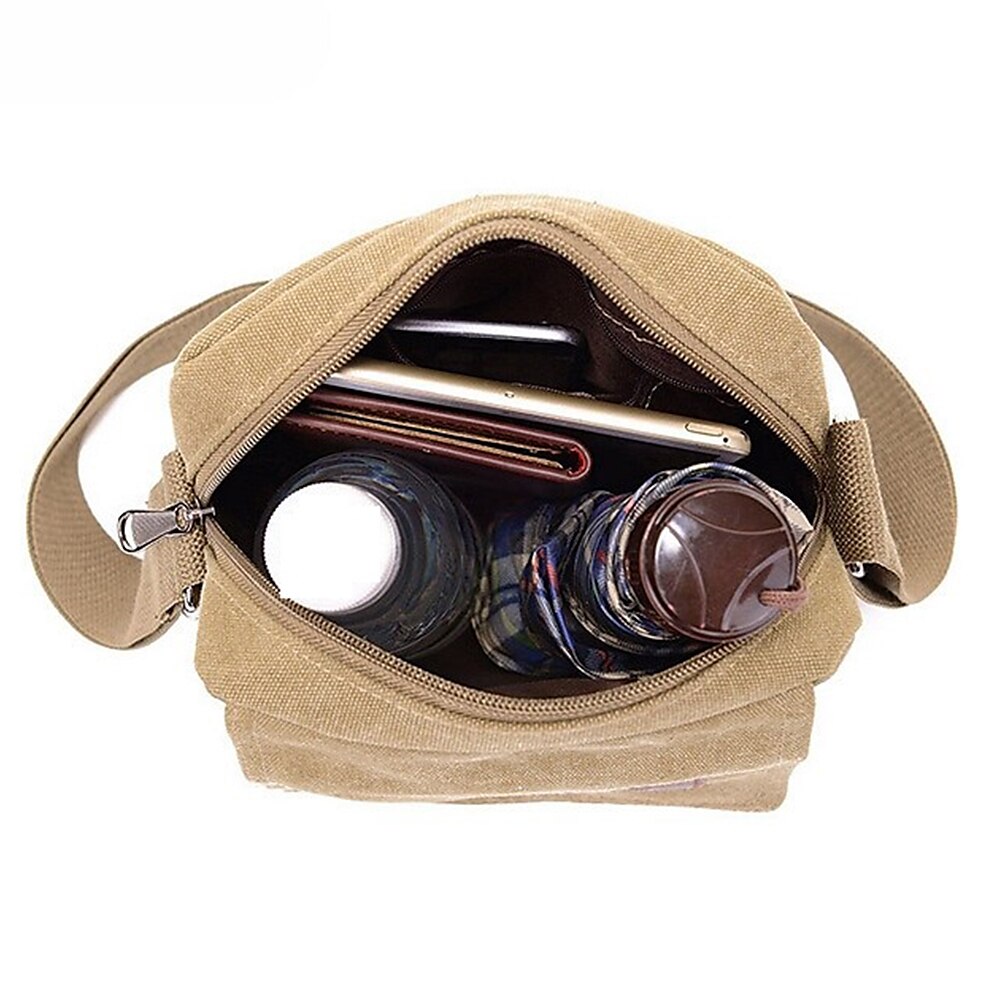 Men's Crossbody Bag Messenger Bag Canvas Outdoor Daily Lightweight Durable Solid Color Black Army Green Khaki