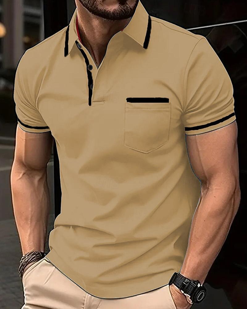 Men's Golf Shirt Golf Polo Work Casual Lapel Short Sleeve Basic Modern Color Block Patchwork Button Spring & Summer Regular Fit Apricot Dark Gray Black White Pink Red Golf Shirt