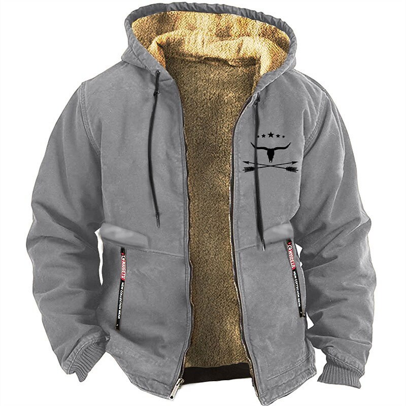 Mens Graphic Prints Texas Longhorn Hoodie Cowboy Daily Casual Vintage Retro Jacket Fleece Holiday Vacation Going Out Hoodies Black White Red Hooded Work Grey Canvas