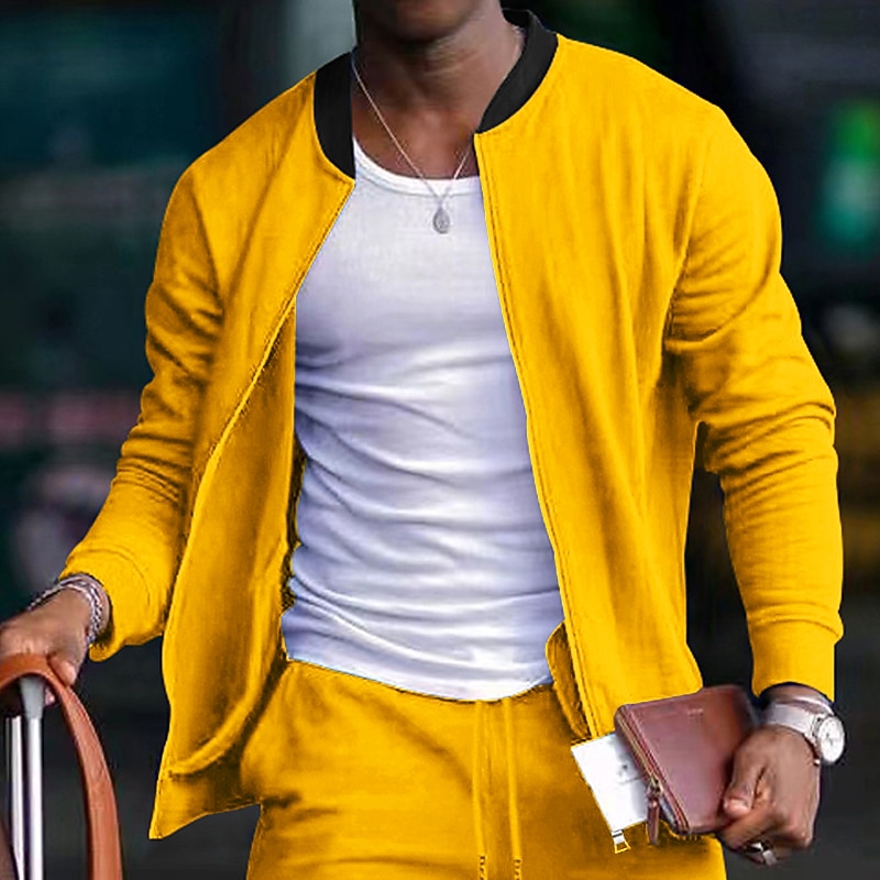 Men's Lightweight Jacket Casual Jacket Vacation Daily Breathable Pocket Spring Fall Plain Fashion Classic Stand Collar Regular Black Yellow Red Navy Blue Royal Blue Jacket