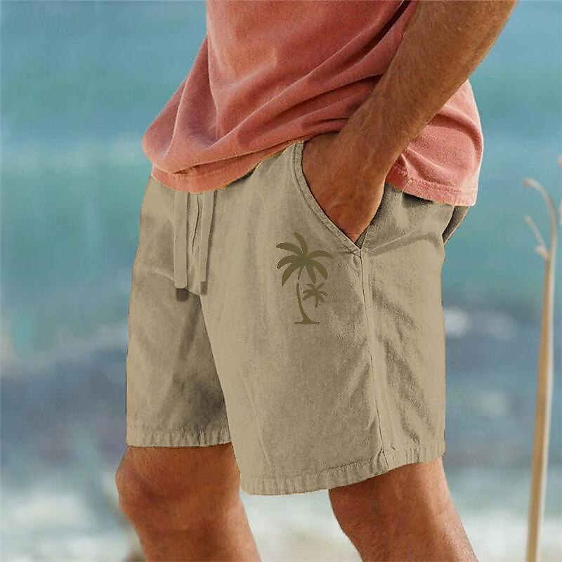 Men's Cotton Summer Beach Drawstring Elastic Waist 3D Print Graphic Coconut Tree Breathable Soft Short Casual Daily Holiday Streetwear Hawaiian Micro-elastic Shorts