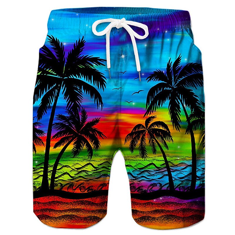 Men's Board Shorts Swim Shorts Swim Trunks Summer Shorts Beach Shorts Drawstring with Mesh lining Elastic Waist Coconut Tree Graphic Prints Quick Dry Short Casual Daily Holiday Hawaiian Boho
