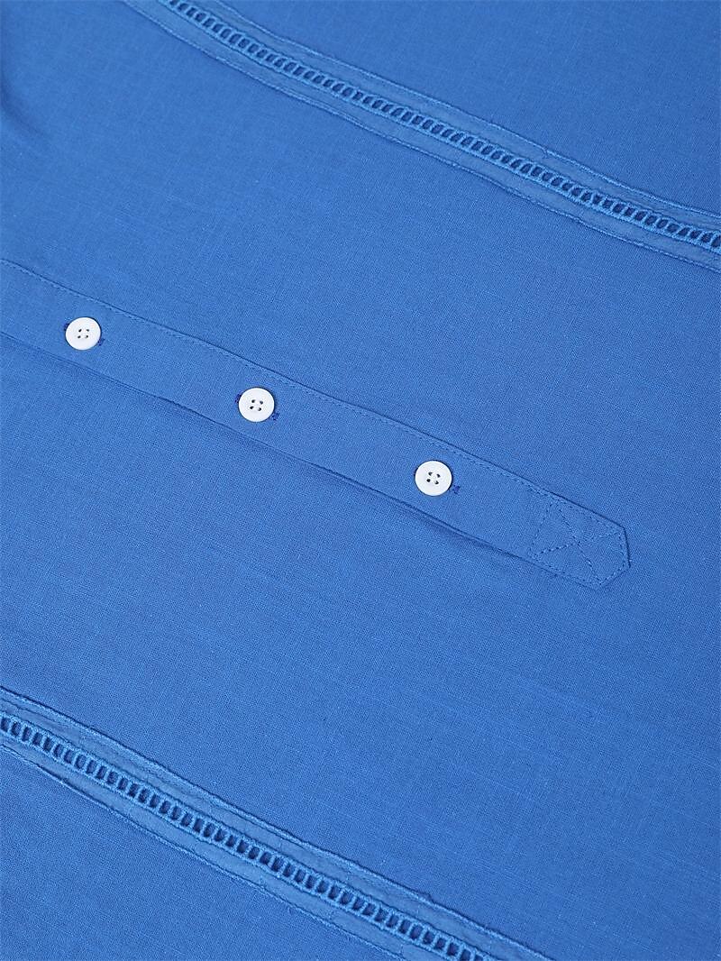 Men's Shirt Linen Shirt Guayabera Shirt Popover Shirt Summer Shirt Beach Shirt White Navy Blue Blue Short Sleeve Plain Collar Summer Casual Daily Clothing Apparel