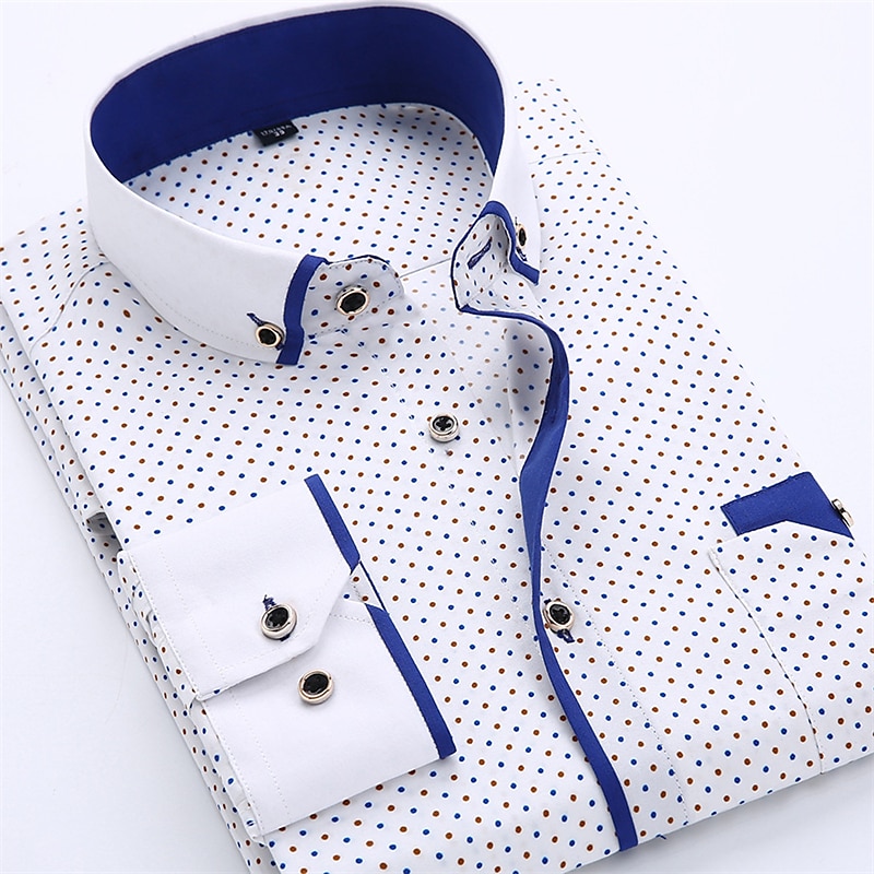 Men's Dress Shirt Button Down Shirt Collared Shirt Black White Red Navy Blue Long Sleeve Polka Dot Turndown Summer Spring Wedding Outdoor Clothing Apparel Print
