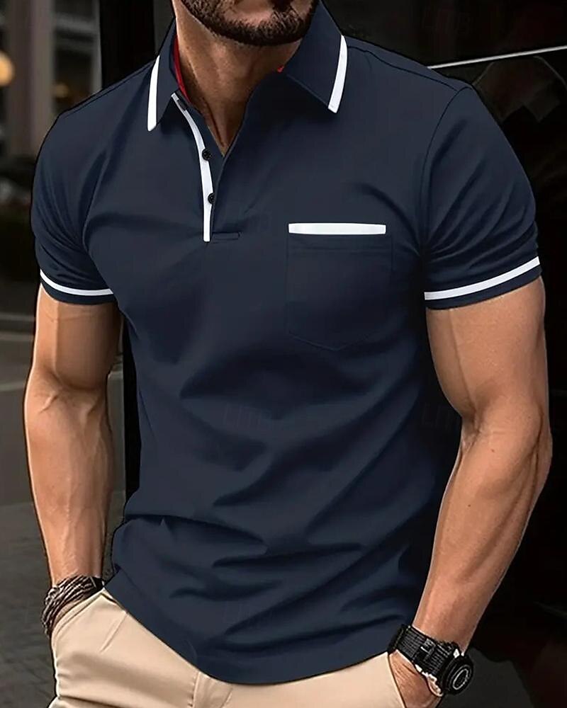 Men's Golf Shirt Golf Polo Work Casual Lapel Short Sleeve Basic Modern Color Block Patchwork Button Spring & Summer Regular Fit Apricot Dark Gray Black White Pink Red Golf Shirt