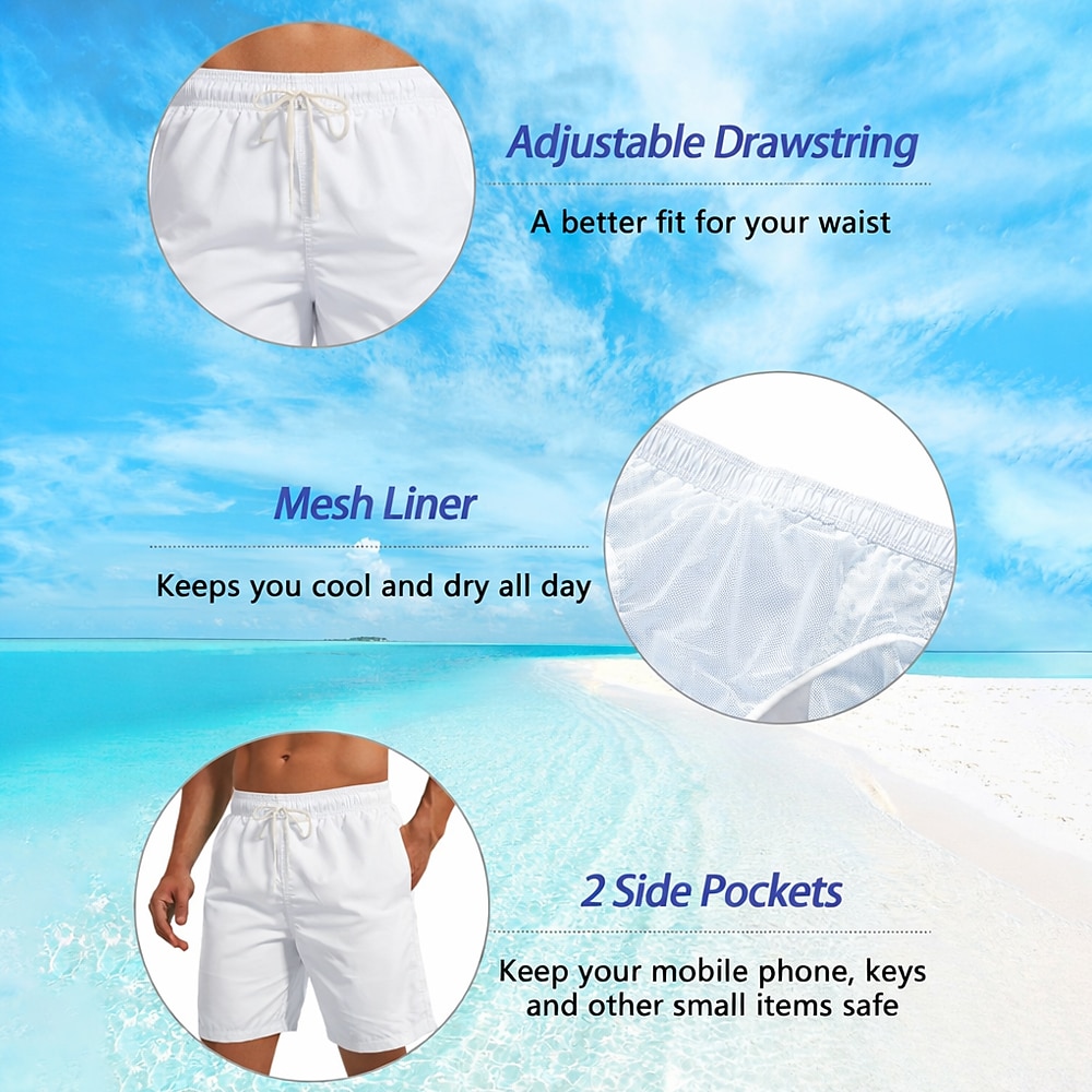 Men's Animal Cartoon Shark Swim Trunks Swim Shorts Board Shorts Mid Waist Funny Beach Vacation Wear Side Pockets Mesh Lining Elastic Drawstring Waist Designer Clothing Apparel