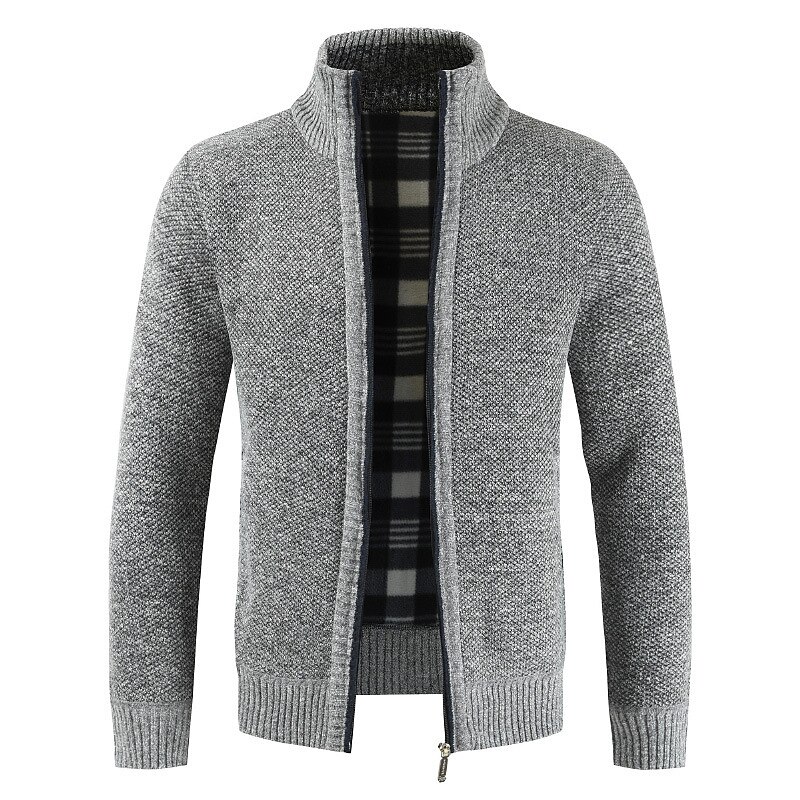 Men's Sweater Cardigan Sweater Zip Sweater Sweater Jacket Fleece Sweater Knit Solid Color Stand Collar Essential Casual Clothing Apparel Winter Black Burgundy S M L