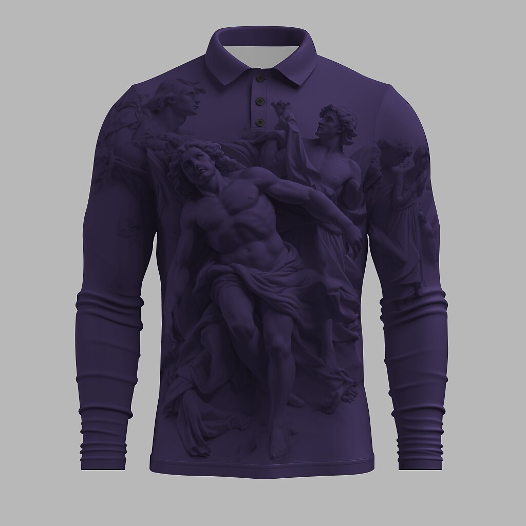 Embossed Relief Pattern Vintage Men's 3D Print Golf Polo Outdoor Casual Daily Streetwear Polyester Long Sleeve Turndown Polo Shirts Black White Purple Fall & Winter S M L Micro-elastic Lapel Polo