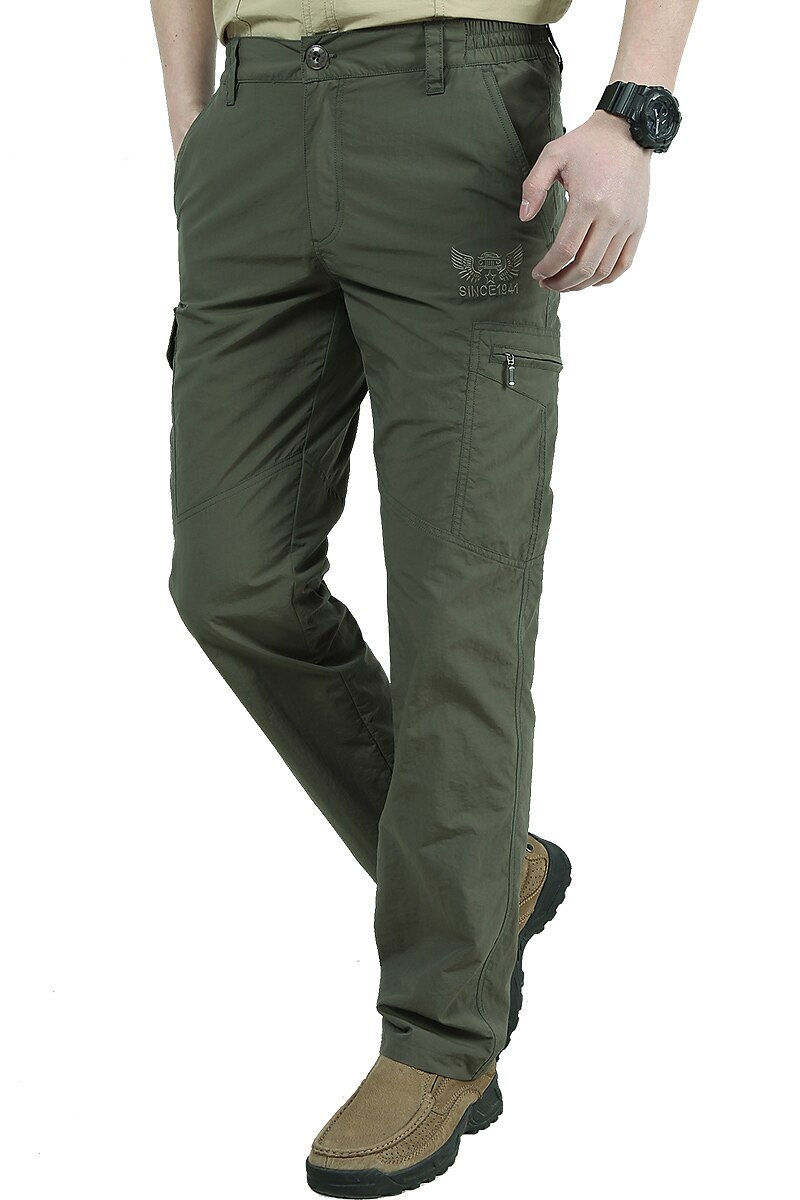 Men's Cargo Pants Cargo Trousers Hiking Pants Embroidered Elastic Waist Solid Color Breathable Quick Dry Work Streetwear Stylish Casual Black Army Green