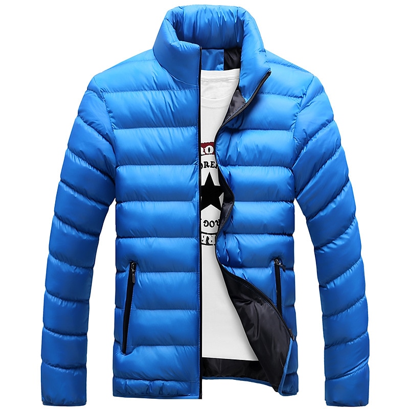 Men's Winter Coat Winter Jacket Puffer Jacket Quilted Jacket Zipper Pocket Hiking Windproof Warm Outdoor Winter Quilted Solid / Plain Color Black Burgundy Blue Dark Blue Puffer Jacket