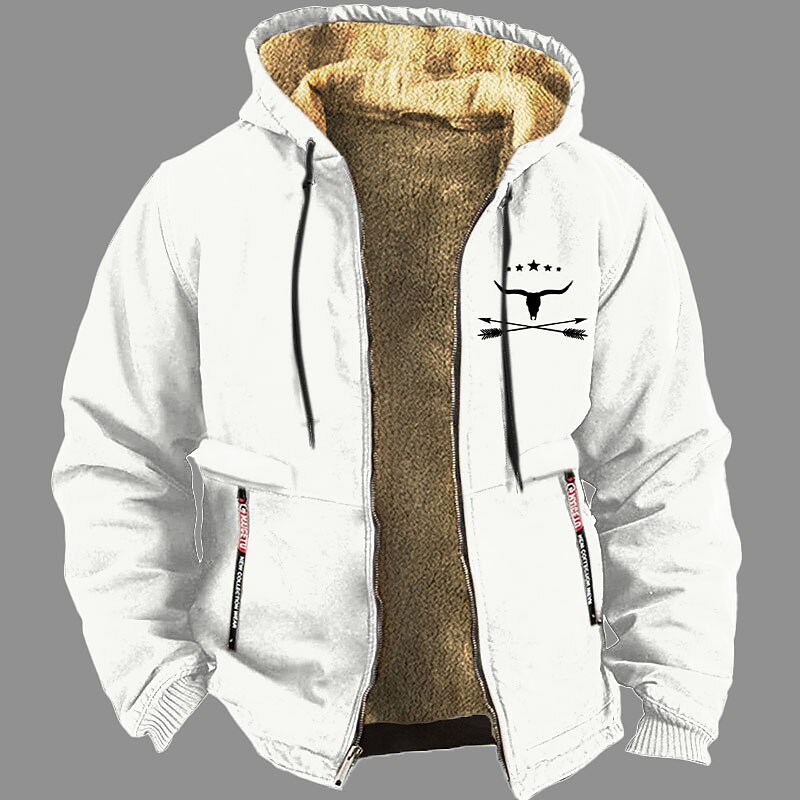 Mens Graphic Prints Texas Longhorn Hoodie Cowboy Daily Casual Vintage Retro Jacket Fleece Holiday Vacation Going Out Hoodies Black White Red Hooded Work Grey Canvas