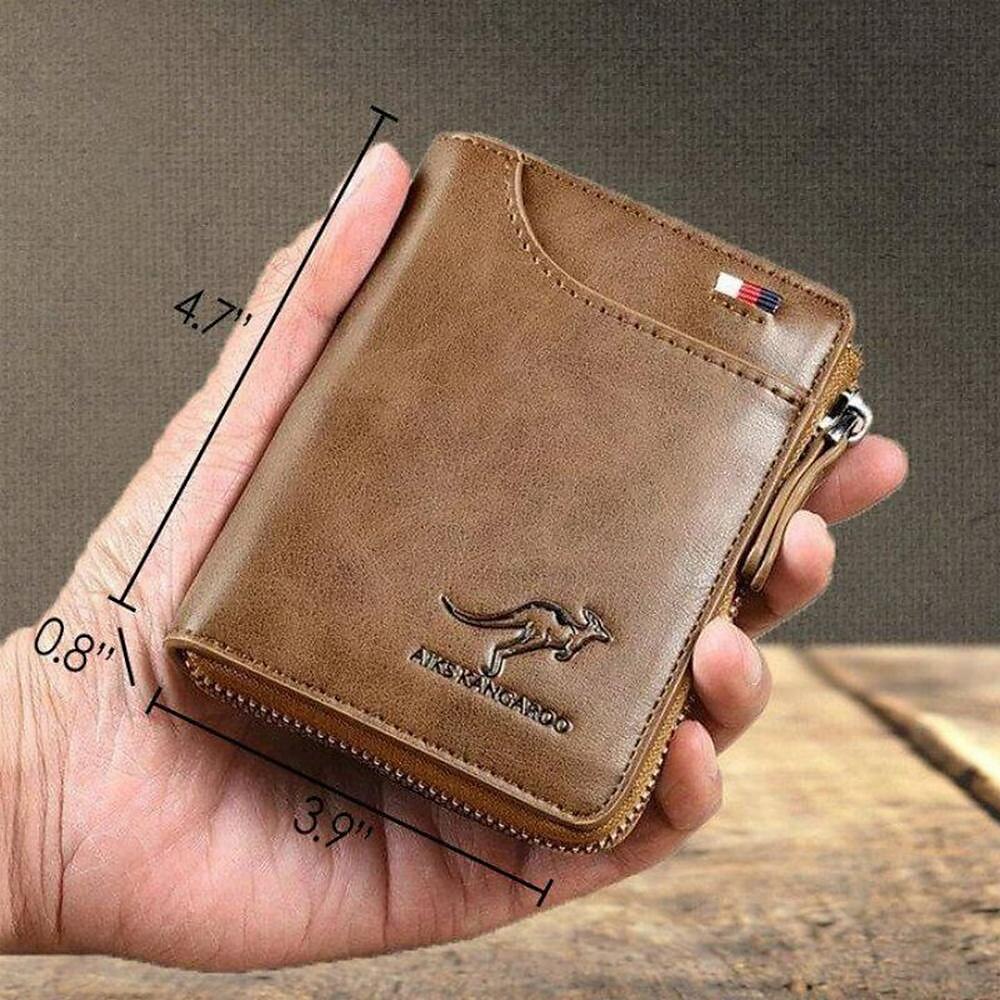 Kangaroo Wallet Men's RFID Blocking PU Leather Wallet with Zipper Multi Business Credit Card Holder Purse High Quality