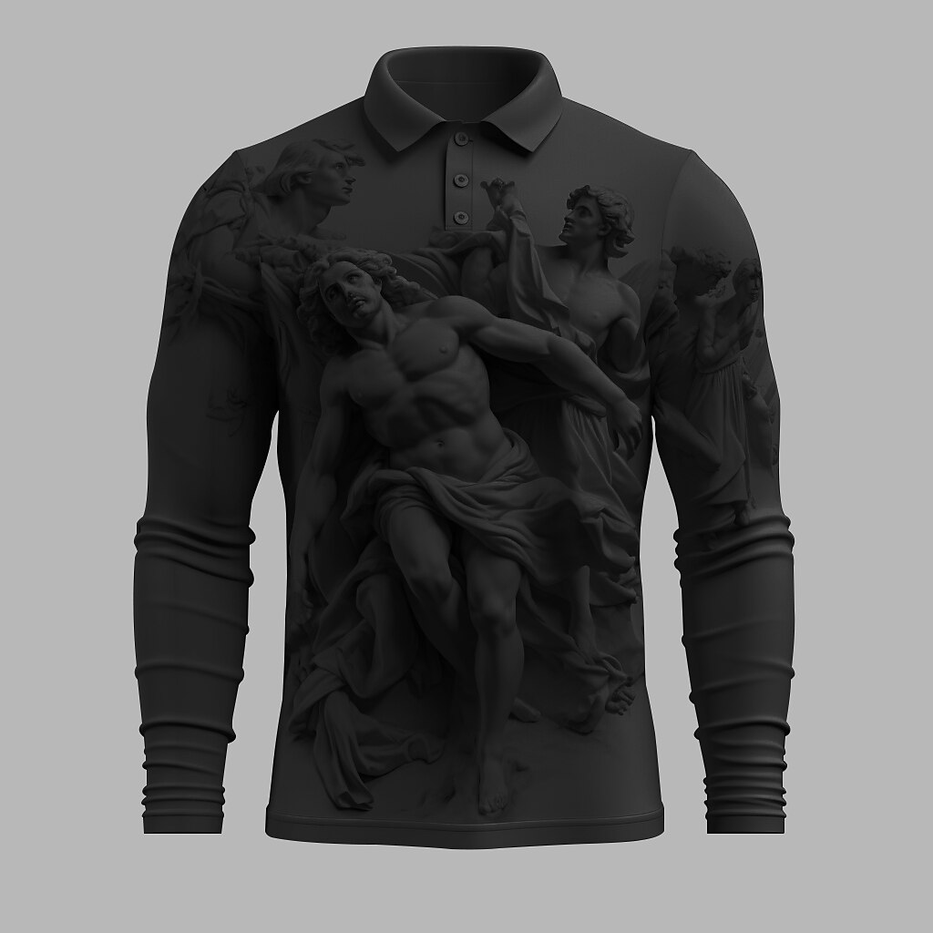 Embossed Relief Pattern Vintage Men's 3D Print Golf Polo Outdoor Casual Daily Streetwear Polyester Long Sleeve Turndown Polo Shirts Black White Purple Fall & Winter S M L Micro-elastic Lapel Polo