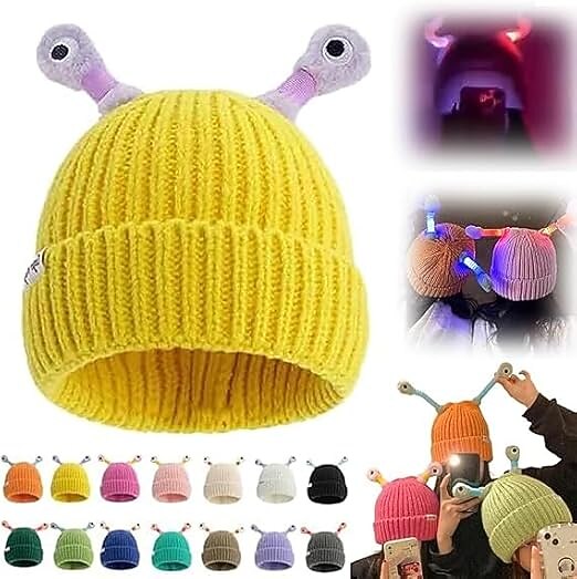 Christmas Gifts Knitted Beanie, Cartoon Glowing Little Monster Knit Hat with Eyes, Retractable Tentacles Beanie Funny Monster LED Knit Beanie