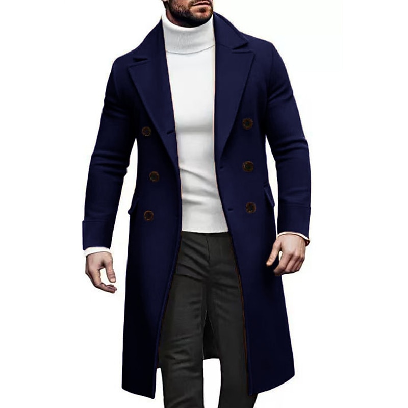 Men's Overcoat Trench Coat Long Trench Coat Going out Fall Winter Polyester Outerwear Clothing Apparel Lapel Double Breasted
