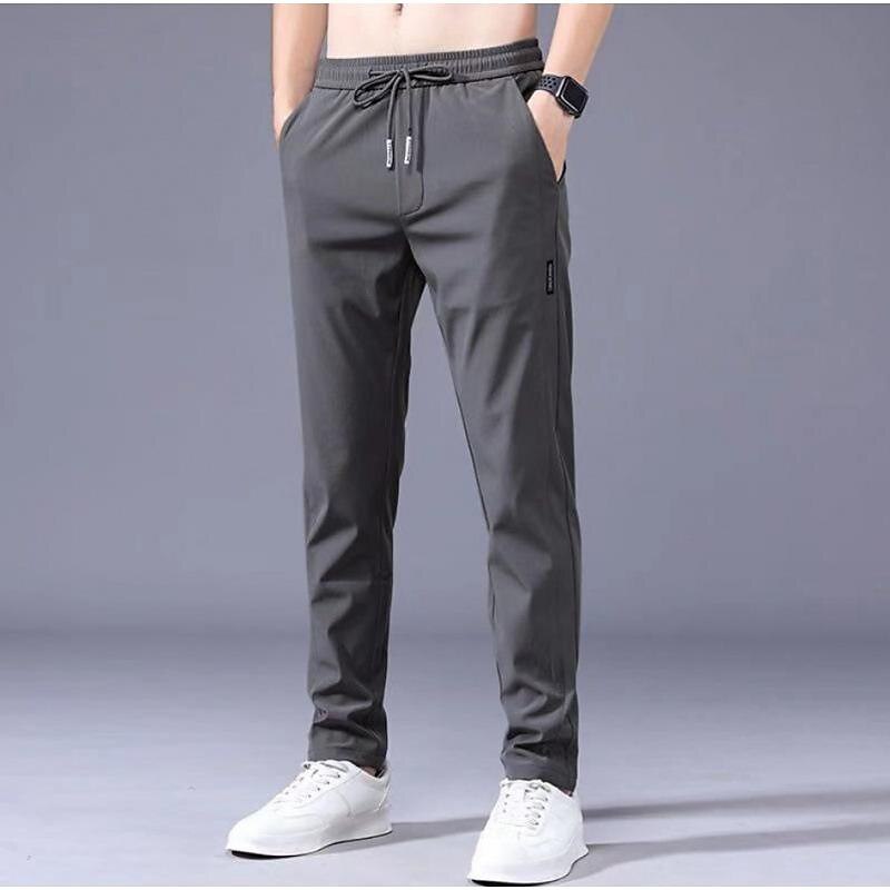 Men's Trousers Casual Pants Drawstring Elastic Waist Solid Color Breathable Quick Dry Formal Weekend Classic Casual / Sporty Slim Black dark grey