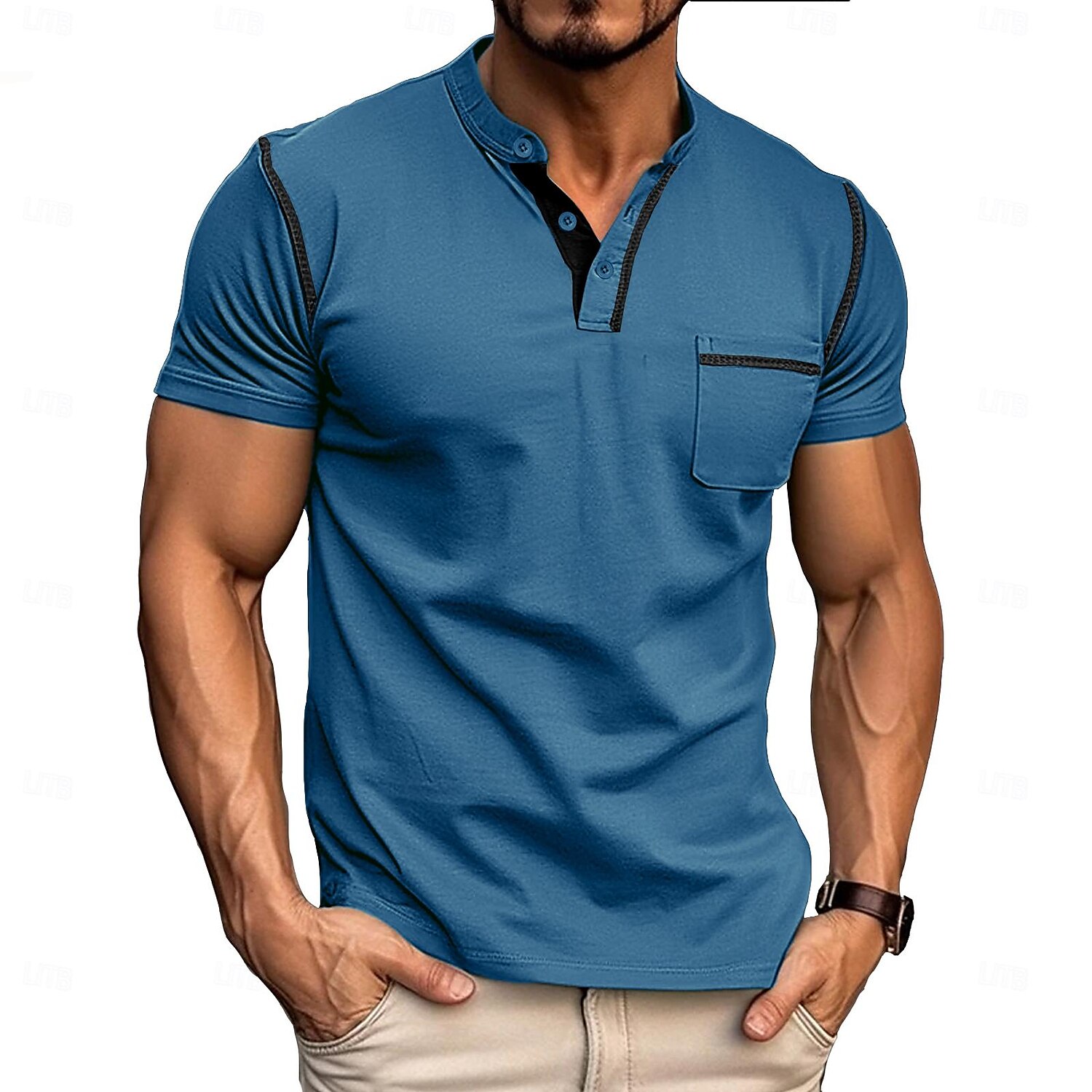 Men's Henley Shirt Tee Top Plain Henley Street Vacation Short Sleeves Pocket Clothing Apparel Fashion Designer Basic