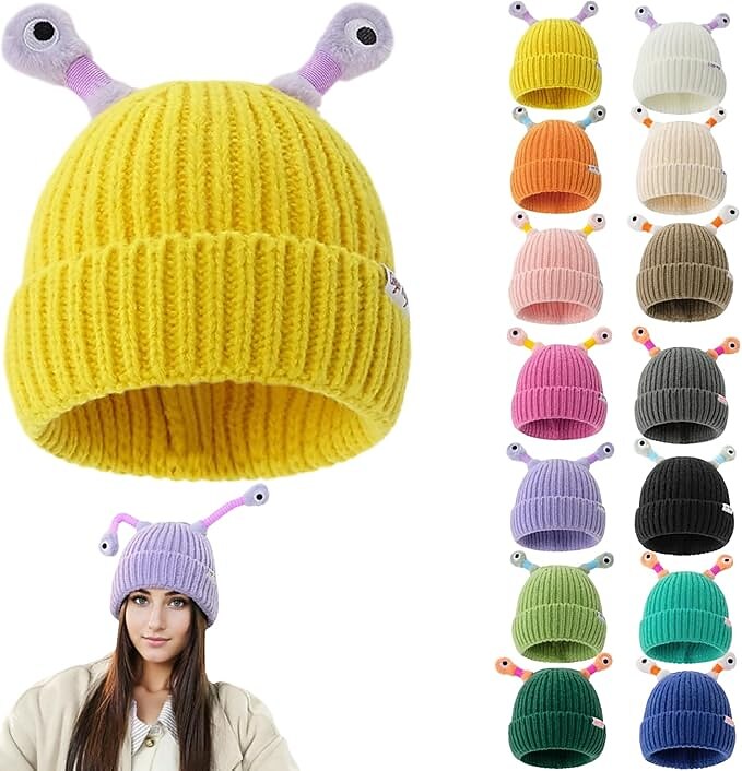 Christmas Gifts Knitted Beanie, Cartoon Glowing Little Monster Knit Hat with Eyes, Retractable Tentacles Beanie Funny Monster LED Knit Beanie