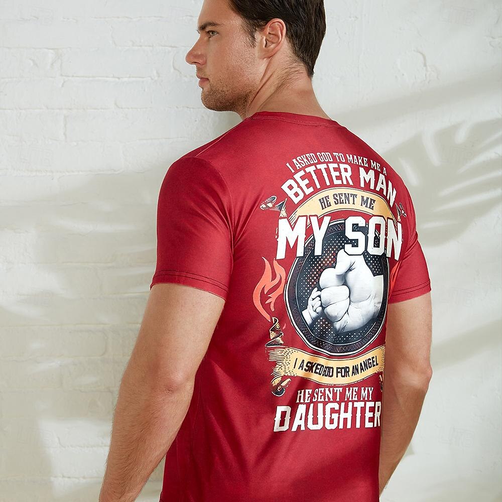 Father's Day papa shirts Mens Graphic Shirt Tee Letter Hand Crew Neck Clothing Apparel 3D Print Outdoor Daily Short Sleeve Fashion Designer Vintage Asked God To Make Better Man Sent My Son Daughter